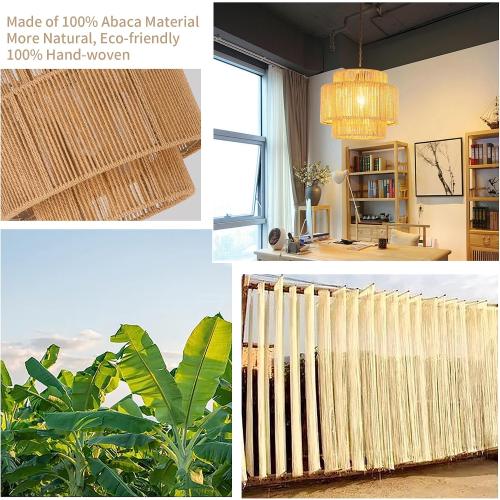 QIYIZM Plug in Pendant Light Hanging Lights with Plug in Cord Hanging Lamp Boho Rattan Dimmable Wicker Bamboo Woven Shade Hemp Rope Ceiling Light Fixture for Living Room Bedroom Kitchen