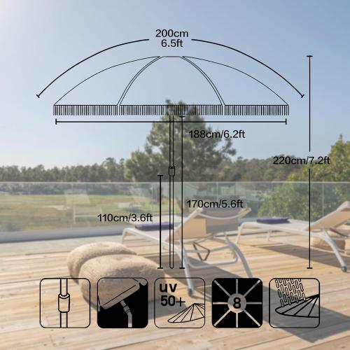 6.5ft Patio Umbrella with Fringe, Beach Umbrella, Fringe Umbrella Outdoor Patio with Hanging Hook, Tilting Aluminum Pole, UV 50 , Fiberglass Ribs, Elegant Cream