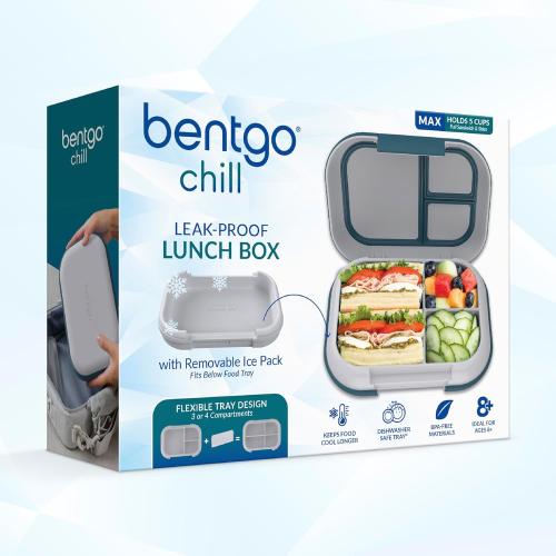 Bentgo Chill Max Leak-Proof XL Lunch Box - Included Ice Pack Keeps Food Cold; 5-Cup Capacity for Adults & Ages 8 , 3 or 4 Compartment Bento Box, BPA-Free, Dishwasher Safe (Fog & Deep Teal)
