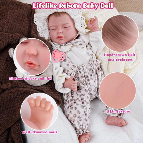 Reborn Baby Dolls - 18 Inch Realistic Newborn Doll with Sound Sensor - Real Life Lifelike Toddler Doll - Life Like Doll Set Toys for Age 3 4 5 6 7 8 9 10 Year Old Girls Kids Birthday