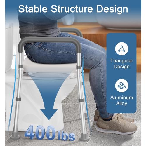 Toilet Seat Riser for Seniors, Raised Toilet Seat with Handles, Adjustable Height & Width, 400lb Handicap Elevated Toilet Seat, Fit Any Toilet Model UC1-GR