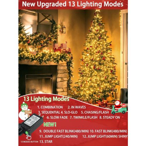 2-Pack 66FT 200 LED Christmas Lights, 13 Modes Extendable Christmas Tree Lights with Timer & Memory, Waterproof Twinkle Fairy Lights Green Wire Outdoor String Lights Indoor for Xmas Tree (Warm White)