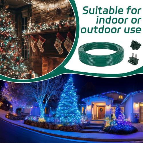60FT SPT-2 Christmas Electrical Wire with 6pcs Vampire Plugs, 18/2 Gauge Low Voltage Extension Cord, 18 AWG 2-Conductor Flexible Wire for Outdoor Holiday Lights, Landscape Lighting