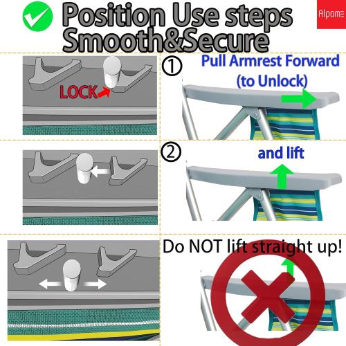Aluminum Backpack Low Profile Beach Chair - 5-Position Lay Flat Reclining Folding Chair with Removable Cooler Bag - Heavy Duty 330 lbs Capacity, Lightweight Portable Sand Seat - Striped Green‼️has mild scratches ‼️