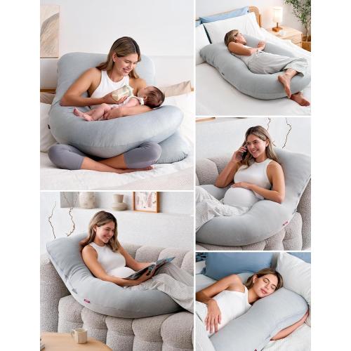 Momcozy Pregnancy Pillows with Cooling Cover, U-Shaped Full Body Maternity Pillow for Side Sleepers 57 Inch - Support for Back, Hip, Belly, Legs for Pregnant Women
