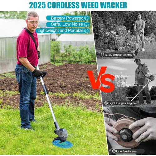 Cordless Weed Wacker Electric Grass Trimmer with 21v 4.0Ah Battery Powered,3-in-1 Brush Cutter Weed Cutter Lawn Trimmer,Lawn,Garden,Yard Care