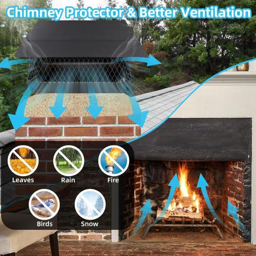 13 x 13 Chimney Caps Fireplace Chimney Cover for Outside Flue Tile Clay, Chimney Flue Cover Chimney Vent Cap with Screen Hood Plate,Galvanized Steel Chimney Rain Cap Roof Rain Guard Top Protector