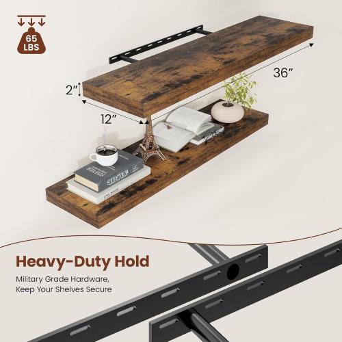 Vivelove 12 Deep Floating Shelves for Wall 36 Long, Wall Shelves for Bedroom Living Room Bathroom Kitchen Laundry Room, Farmhouse Rustic Shelves for Home Decor, 36 X 12 X 2 Set Of 2, Rustic Brown