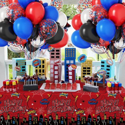 3Pcs Spider Birthday Party Tablecloth Decorations, Disposable Plastic Cartoon Spider Tablecloths Red Table Cover for Rectangle Table Boy’s Birthday Party Supplies, 54x108 inches