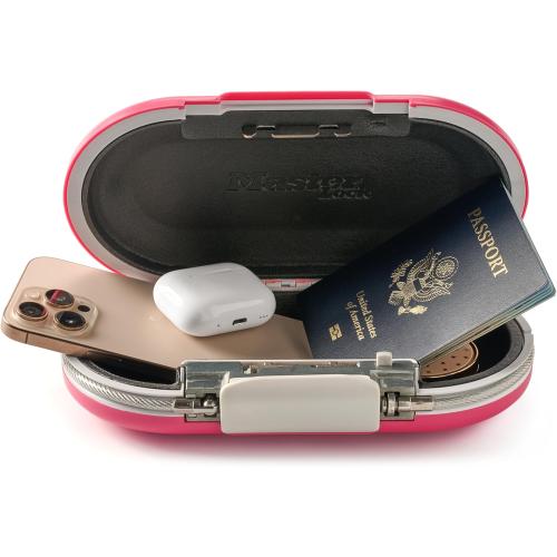 Color Pink Master Lock Pink Portable Small Lock Box, Set Your Own Lock Combination Portable Safe, Personal Travel Safe for Phone, Passport, Money, 5900DPNK