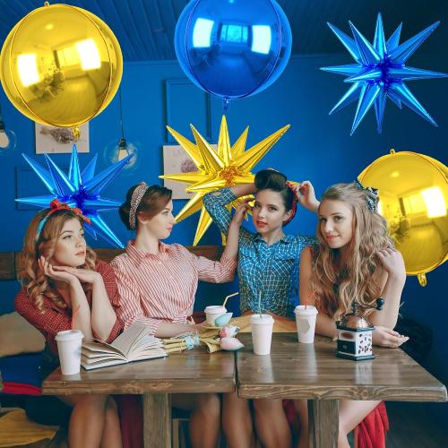 6pcs 22 inch Blue Gold Star Balloons and 4D Large Foil Balloons, Gold Foil Star Balloon Dark Blue 4D Aluminum Balloon For Birthday Baby Shower Party Wedding Father's Day Graduation men boys Decor