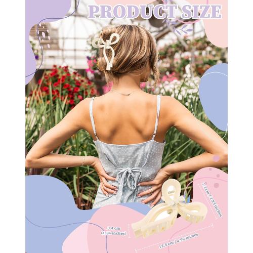 4 PCS Bow Hair Clips Bow Claw Clip for Women Nonslip Large Hair Claw Clips for Thin and Thick Hair Strong Hold Hair Bows (Black White Brown Pink)