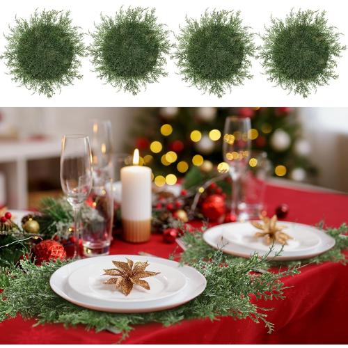 12 Pack Christmas Pine Placemats Bulk 20 Inch Christmas Large Round Artificial Realistic Pine Branches Place Mats for Xmas Dining Table Party Decorations