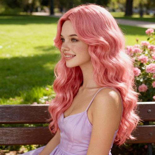 S-noilite Long Pink Wavy Wig Middle Part for Women 27 inch Long Curly Wavy Pink Wig Natural Looking Synthetic Hair Colorful Anime Cosplay Party Halloween Costume Daily