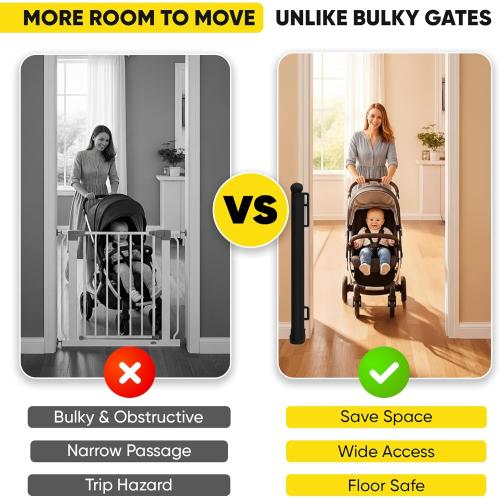 Retractable Baby Gate – 35 Tall, 55 Wide Mesh Safety Gate for Dogs & Babies, Indoor/Outdoor Use for Stairs, Doorways, Hallways, Deck & Porch – Easy One-Handed Wall Mount Design