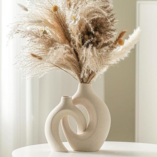 Levvohd Hollow Ceramic Vase Set of 2, Modern Nordic Minimalist Book Style Boho Aesthetic Vases for Home Decor Living Room Shelf Entryway Coffee Centerpiece Table Decorative (Cream White)