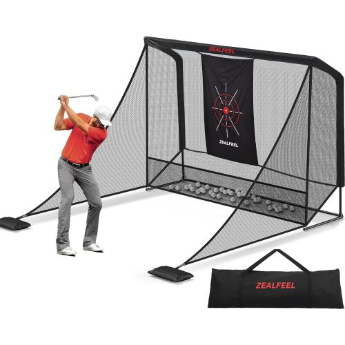 Zealfeel Golf Net, 10x7ft/8x8ft Golf Enclosure Net with Side Barriers/Auto-Ball Return, Low-Noise Target, Carry Bag, 4 Stakes, Hitting Practice Net for Backyard Driving Chipping Indoor Outdoor Use