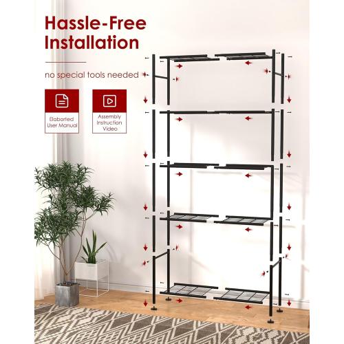 Sakugi Storage Shelves - 5 Tier Shelf Organizer, Heavy Duty Garage Shelving Unit with Leveling Feet, Stable Metal Shelves Organizer for Pantry, Kitchen and Closet, 33.0 W x 12.6 D x 72.0 H, Black