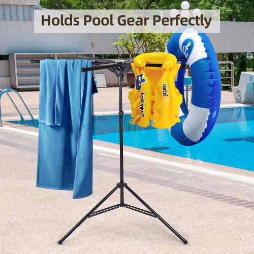 CozyNova Pool Towel Rack Outdoor – Adjustable 51-71 Inch Freestanding Pool Float Storage Rack with 6 Foldable Arms, for Towels & Swim Gear