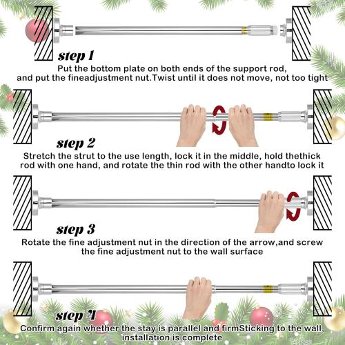 Leinuosen Christmas Front Door Garland Hanger 43-74 Inch Adjustable Christmas Wreath Hanger Stainless Steel Retractable Rod with 3 Green Tie Ropes No Nail Screw No Damage for Xmas DIY Hanging(Silver)