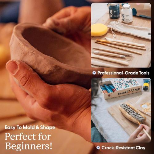 Sculpd - The Original Pottery Kit for Adults - Includes Air Dry Clay for Adults, Sculpting Tools, Varnish, Paint Brushes, Guides, Couples Date Night Arts & Crafts Set, Gloss Varnish with Floral Tones