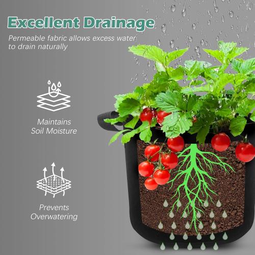 5-Pack 5 Gallons Grow Bags - Heavy Duty 300G Thickened Aeration Nonwoven Fabric Pots with Handles - Ideal Cloth Pots for Plants - Planters Accessories, Garden Vegetables Supplies