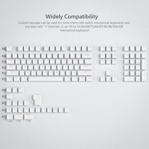 Pudding Keycaps, White PBT Keycaps 60 65 75 100 Percent, 130 Keys Shine Through Key Cap OEM Profile for MX-stem Switches Keyboard-White