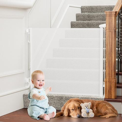 PRObebi Retractable Dog Gate for The House Extends to 54 Wide 34 Tall, Gates for Baby Indoor, Stair Gate for Outdoor, Staris, Hallways, Doorways, Deck, Porch, Need Drilling