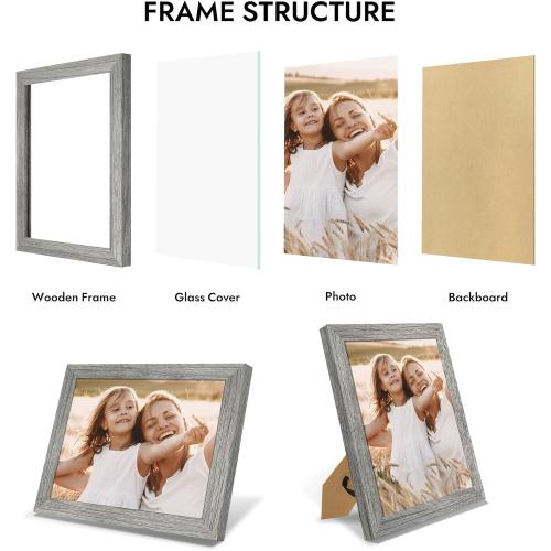 8x10 Picture Frame, Made of Real Glass and Wooden Frame, Horizontal and Vertical Display for Wall or Tabletop (Grey, 1 Pack)