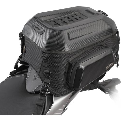 Black Rhinowalk Motorcycle Tail Bag Rear Seat Bag Hard Shell Waterproof 23-35L Expandable Motorbike Helmet Bag Luggage Bag Storage Bag