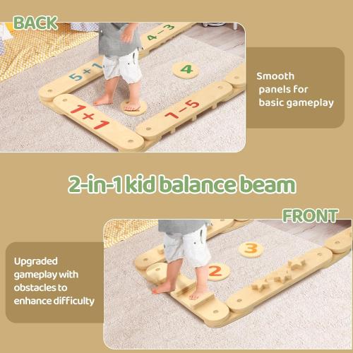COSYLAND Wooden Balance Beam for Kids - 15 PCS Toddler Balance Beams and Stepping Stones - Sensory Balance Beam for Indoor Obstacle Course, Toys for Kids Age up 18 Months, Number