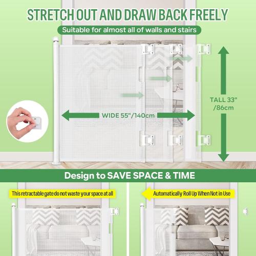 Retractable Baby Gate, Extra Wide Safety Kids or Pets Gate, 45”  Mesh Safety Dog Gate for Stairs, Indoor, Outdoor, Doorways, Hallways