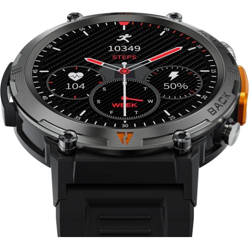 EIGIIS Military Smart Watch for Men Tactical Rugged with Bluetooth Call Flashlight 1.45'' Big Screen Fitness Tracker Heart Rate Sleep Monitor Waterproof Sports Smartwatch iPhone Android Black