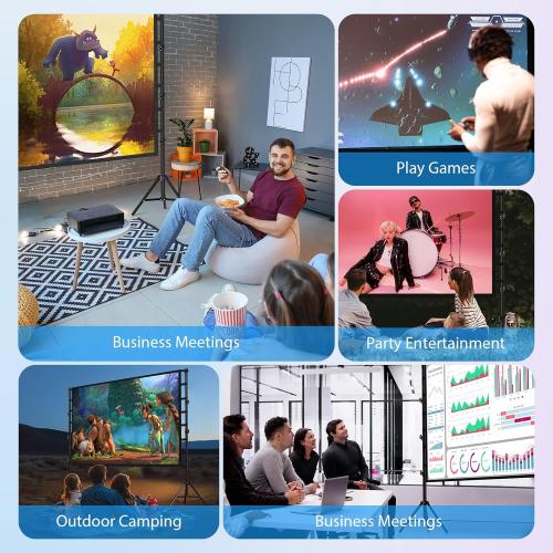 180 Inch Outdoor Projector Screen with Stand: VOOPVOR Portable Projection Screen and Stand, Indoor Rear Front Movie Screen 16:9 4K HD, with Carry Bag, Height Adjustable for Home Theater RVs Camping