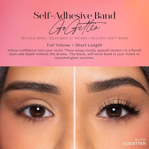 Lilly Lashes 3D Self Adhesive Eyelashes, No Lash Glue Needed, Body Heat Activated Press on Lashes, Reusable Self Adhesive Eyelashes Up to 5x, Easy to Apply & Remove (GoGetter)