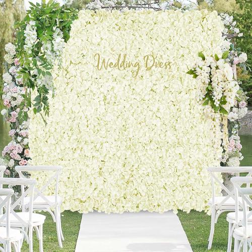 Ivory Backdrop Flowers Wall Panels: 24 Pcs 15 x 15 Inch Floral Backdrop Artificial Flower Wall Decor for Baby Shower Wedding Photo Background Decoration (5ft by 7.5ft)