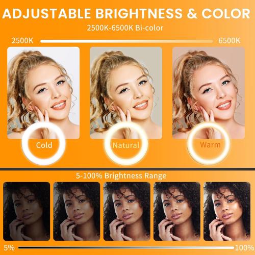 22 Large Ring Light with Stand, Upgraded Foldable LED Big Ringlight with 75 Tripod & Mini Tripod Wheel Tray for Live Tattoo Makeup Video Recording Barber Photography