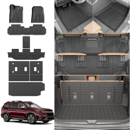 Floor Mats Compatible with 2019-2024 2025 Subaru Ascent Cargo Mat Liner TPE Back Seat Cover Protector 2023 Ascent Accessories (Fit 7&8 Seats, Trunk Mat 3rd Row Backrest Mats Floor Mats)