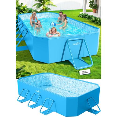FunBy Large Foldable Pool, Foldable Swimming Pool, Large Foldable Pool for Adults, Non-inflatable Pool,Oversize Thickened Collapsible Pool, Kids pool for Backyard,Mosaic Design 108x68x20-Light Blue