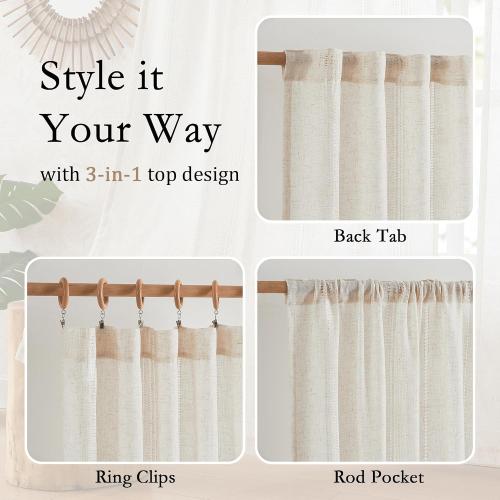 MYSKY HOME Natural Linen Boho Curtains for Living Room 84 Inches Long Light Filtering Semi Sheer Privacy Drapes for Bedroom, Farmhouse Rustic Hollowed-Out Home Decor Back Tab, 50 W×84 L, 2 Panels