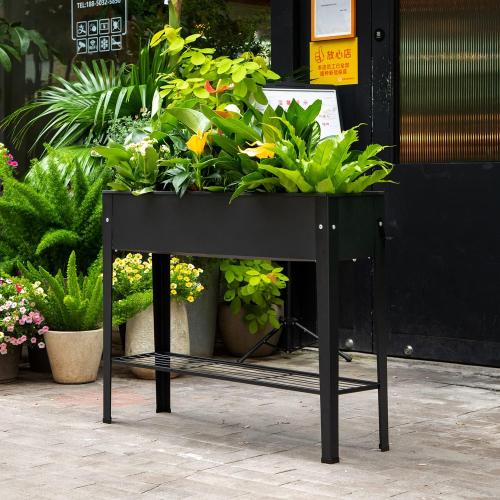 Piksedo Raised Garden Bed, Elevated Planter Metal Plant Box with Legs Standing Garden Stand Drainage Holes Frosted Black