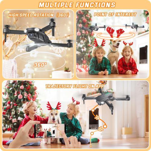 Foldable Drone with Camera for Kids Beginners - Remote Control Helicopter Toys Gifts for Boys Girls, 1080P HD FPV RC Drones with 2 Batteries, One Key Start/Land, Altitude Hold, Gesture Selfie, Black