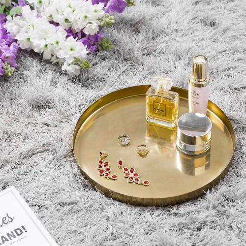 MyGift Brushed Brass Metal Decorative Tray, 11 inch Round Serving Tray - Handcrafted in India