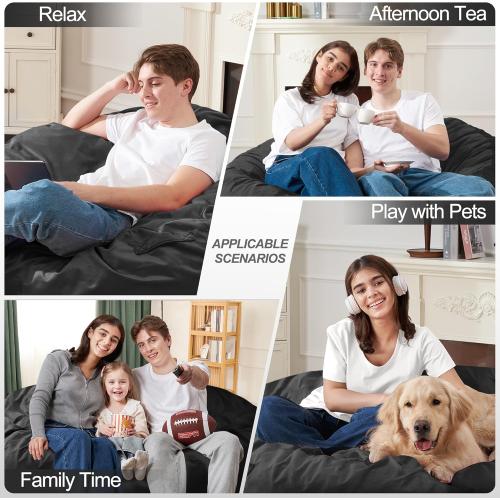 Homguava 3FT Bean Bag Chair: 3' Bean Bags with Memory Foam Filled, Large Beanbag Chairs Soft Sofa with Dutch Velvet Cover-Black