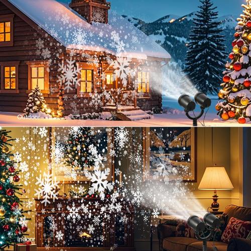 Outdoor Christmas Decorations Christmas Double Head Snowflake Projector Lights,Christmas Projector Lights IP65 Waterproof Adjustable Christmas Decorations Indoor for Patio Wall Window
