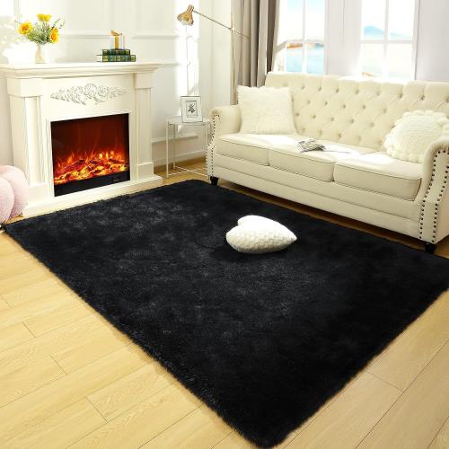 LOCHAS Ultra Soft Indoor Modern Area Rugs Fluffy Living Room Carpets for Children Bedroom Home Decor Nursery Rug 5x8 Feet, Black