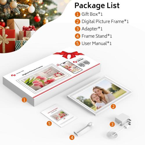 Frameo 10.1 Digital Picture Frame with 32GB Memory White WiFi Electronic Photo Frame 1280 x 800 IPS HD Touch Screen Auto-Rotate Slideshow Wall Mountable Share Photos/Video Remotely Anywhere