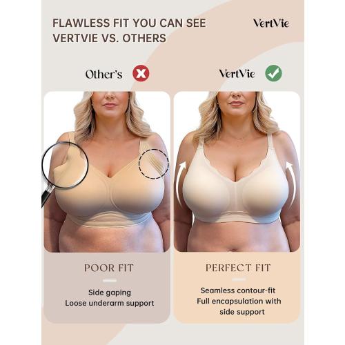 Size XL Vertvie Womens Seamless Bras No Underwire Supportive Wireless Push Up Full Coverage Bralette Comfort Scalloped T-Shirt Bra