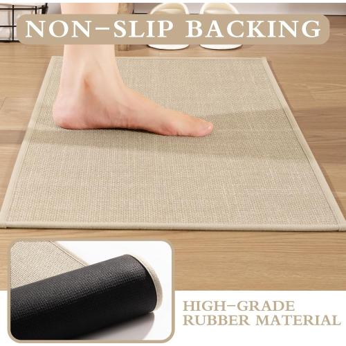 Bathroom Rugs Thin Bath Mat Sets 2 Pieces Quick Dry,Beige | Ultra Thin Absorbent Bath Rug Set for Bathroom,Low Pile,Machine Washable Rug for Toliet，Shower,（17x24 17x32）