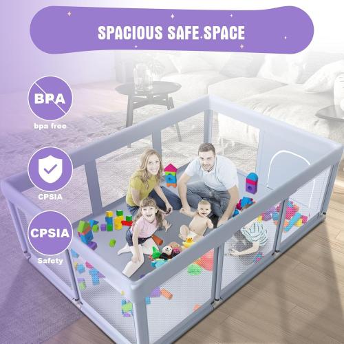 Baby Playpen 74x50 in PlayPen for Babies and Toddlers, Large Play Yards for Indoor & Outdoor with Zipper Gates, Breathable Mesh with Mat
